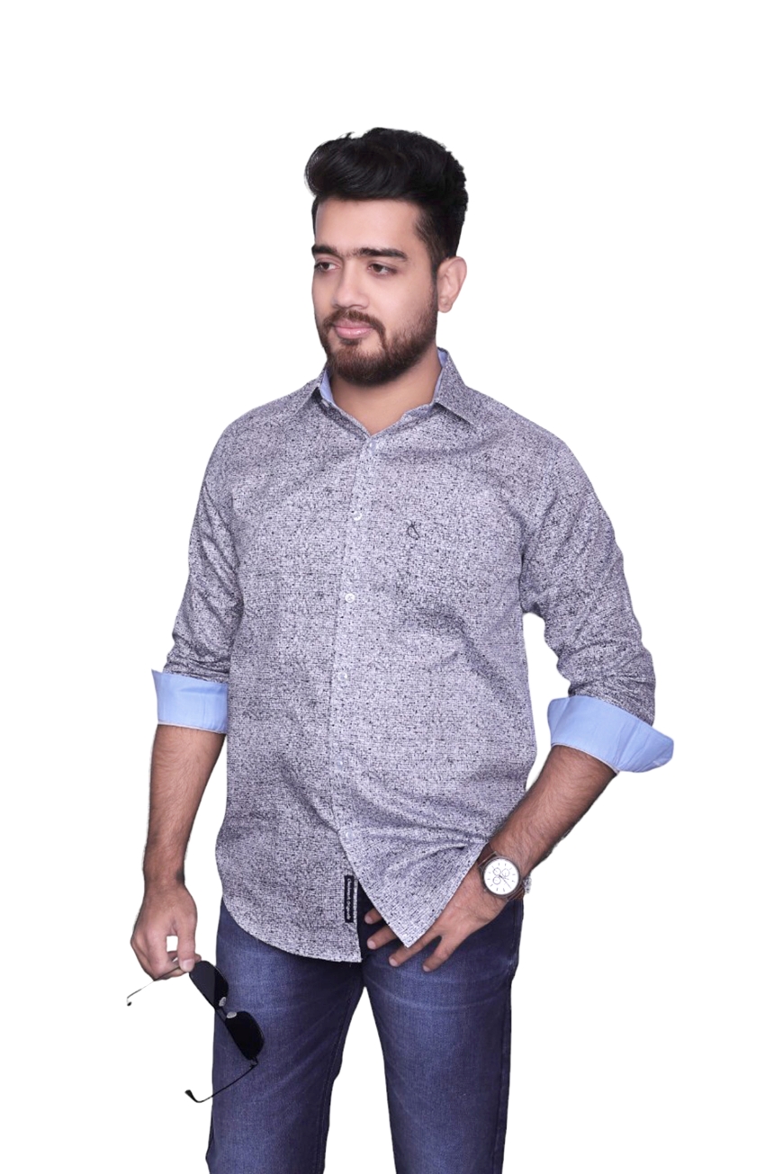 WHITE BLACK PRINTED SLIM FIT FULL SLEEVES SHIRT