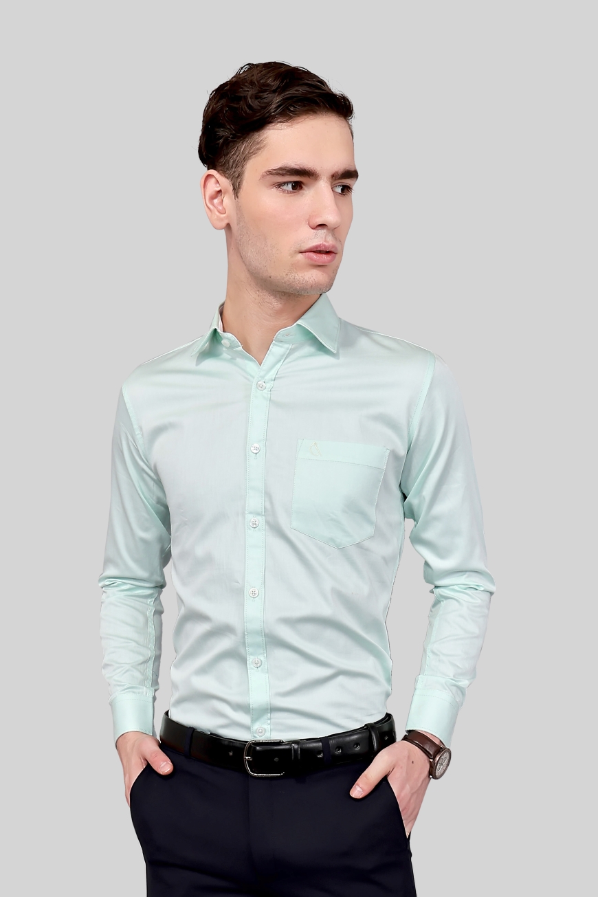 LIGHT GREEN SLIM FIT FULL SLEEVES SHIRT