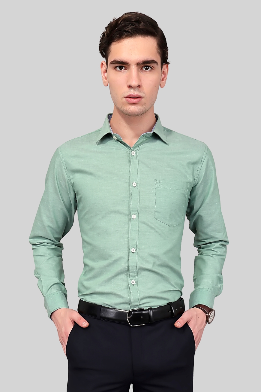 GREEN PLAIN SLIM FIT FULL SLEEVES SHIRT