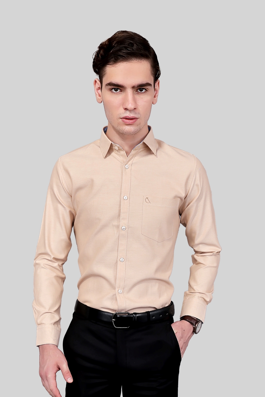 BROWN PLAIN SLIM FIT FULL SLEEVES SHIRT