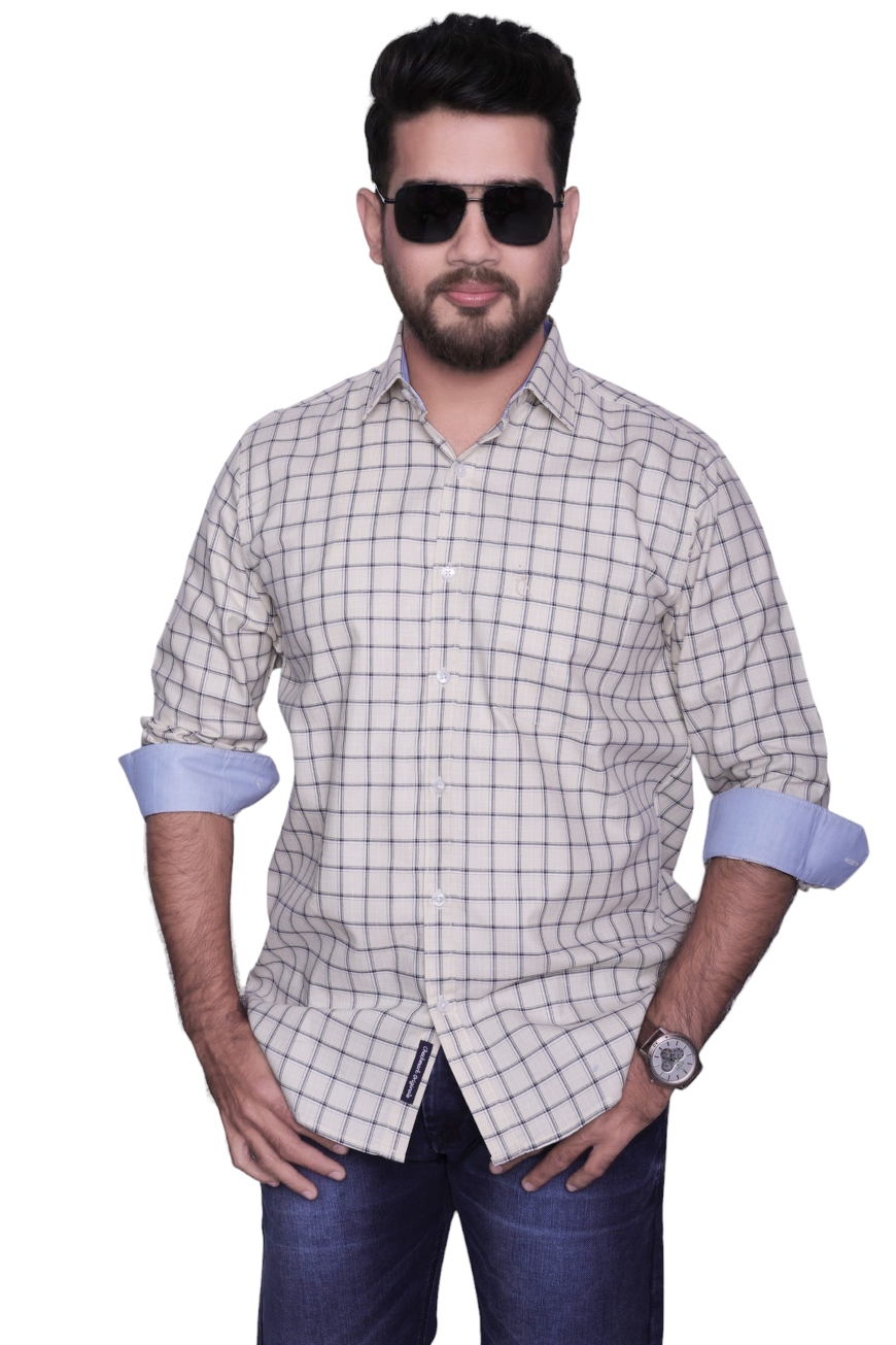 BEIGE  CHECKED SLIM FIT FULL SLEEVES SHIRT