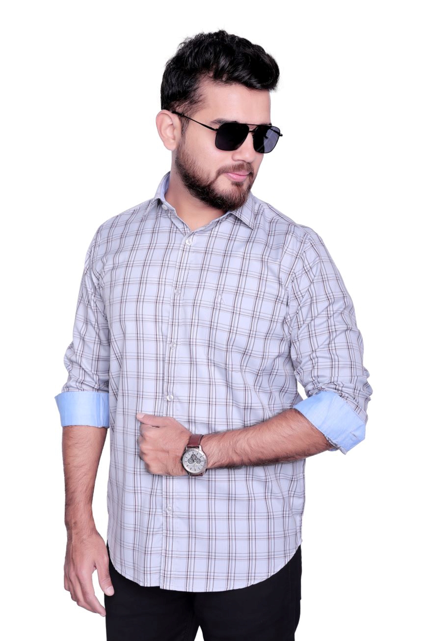 GREY CHECKED SLIM FIT FULL SLEEVES SHIRT-1