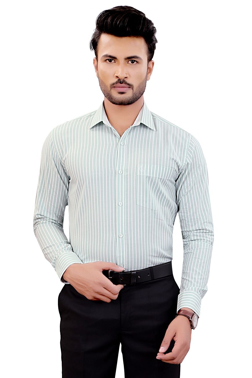 MINT GREEN STRIPE SLIM FIT FULL SLEEVES SHIRT