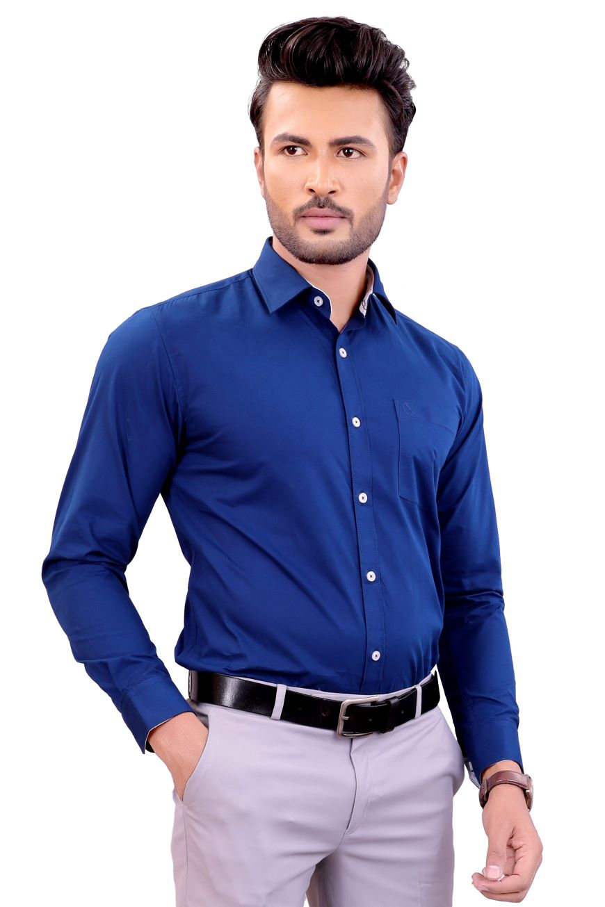 DEEP BLUE PLAIN SLIM FIT FULL SLEEVES SHIRT