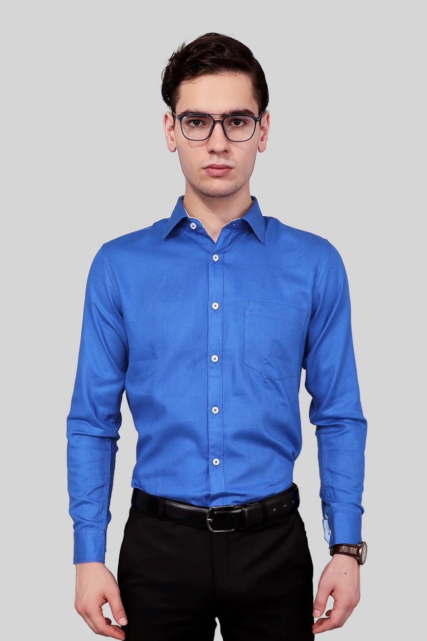 BLUE TEXTURED SLIM FIT FULL SLEEVES SHIRT