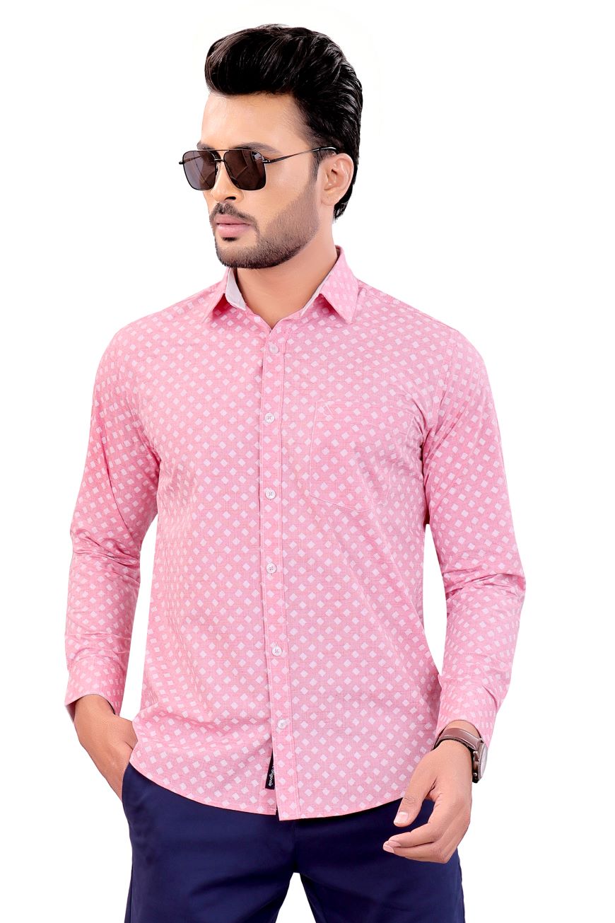 PINK ABSTRACT PRINTED SLIM FIT FULL SLEEVES SHIRT