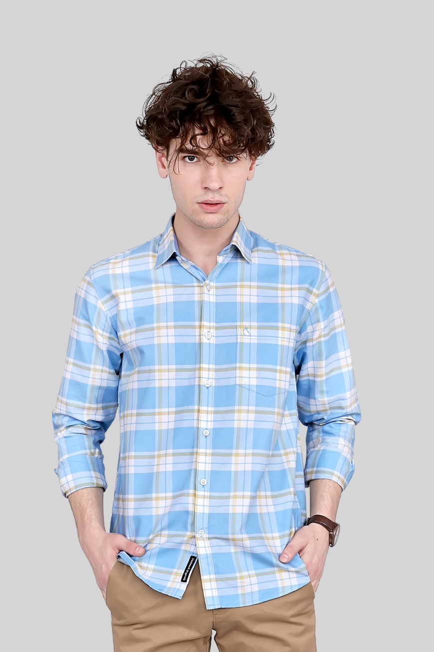 SKY BLUE CHECKED SLIM FIT FULL SLEEVES SHIRT