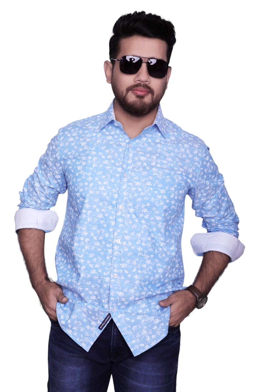 SKY BLUE PRINTED SLIM FIT FULL SLEEVES SHIRT