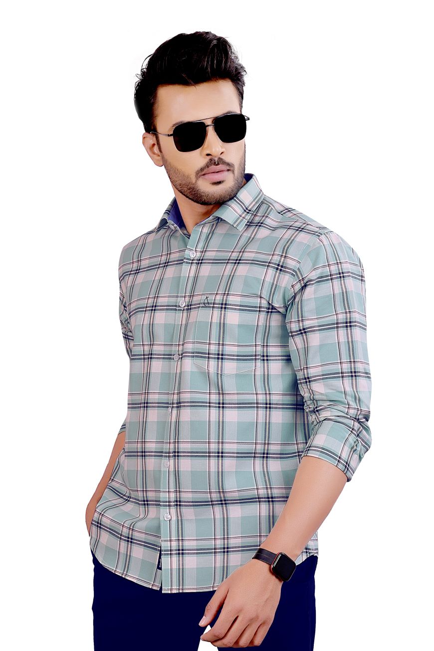 MINT  GREEN CHECKED SLIM FIT FULL SLEEVES SHIRT