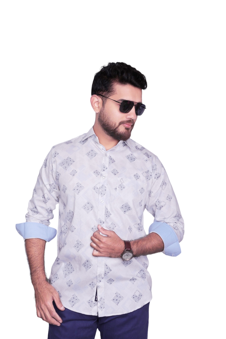 WHITE PRINTED SLIM FIT FULL SLEEVES SHIRT-2